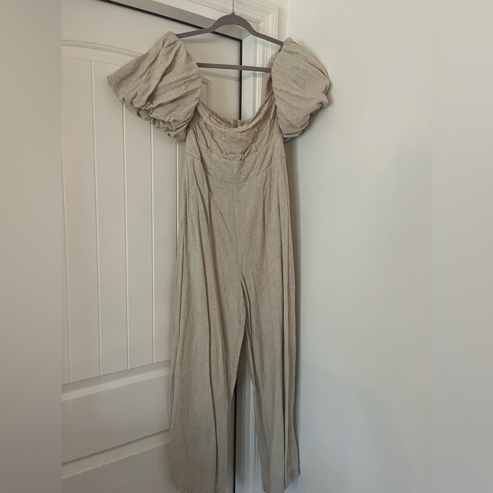 Tan Linen Jumpsuit